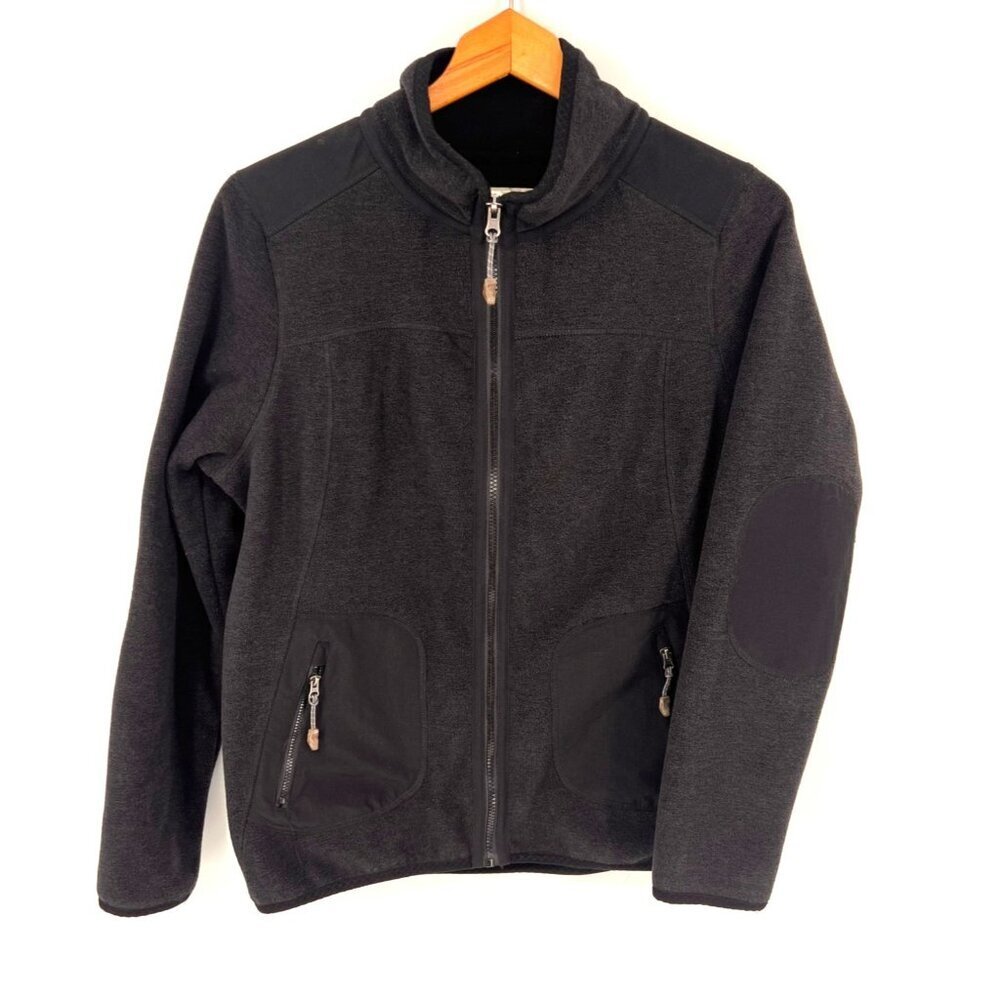 Green Tea Womens Full Zip Fleece Jackey Size Medium Black Reinforced Elbows